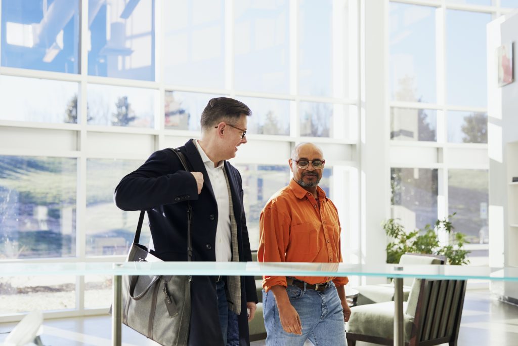 client and accountant walking while talking