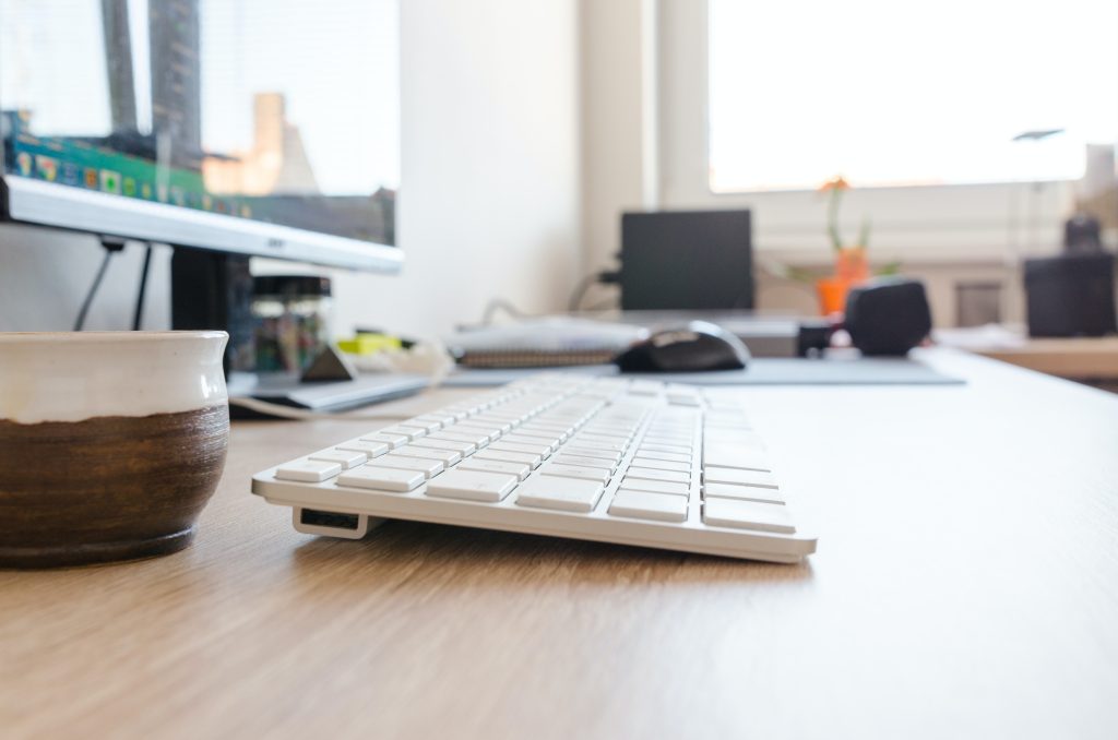 white keyboard used by an accountant