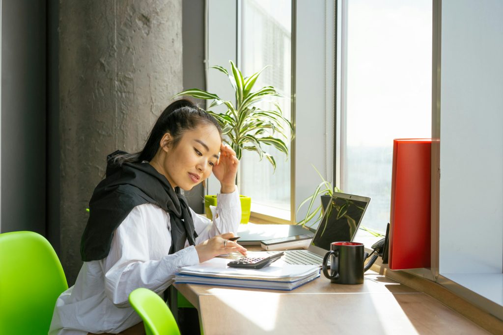 female accountant doing her accounting task